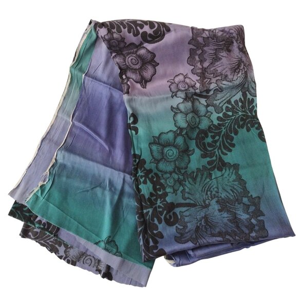 Ombre Silk Fabric w Black Floral Print 48" W X 86" L Jewel Tone Blue Teal Purple - Picture 12 of 12